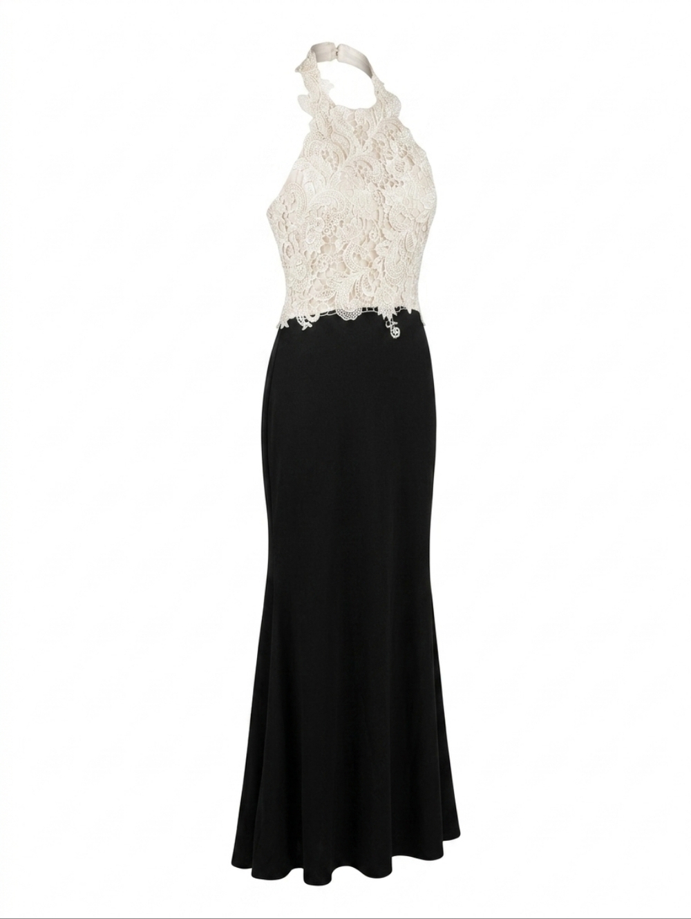 Vintage 90s Landmark Whimsigoth Lace Pearl Beaded Halter Maxi Dress Gown Size 4